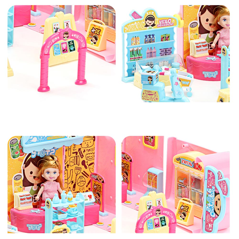 Distributore Dolci Playset Supermercato Giocattolo Bambini con Bambola Accessori