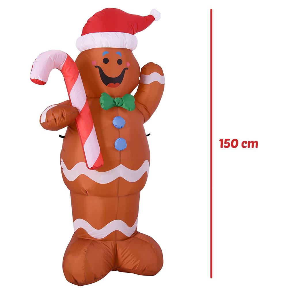 Gonfiabile Omino Marzapane Natale 150cm Luci LED Decorazioni Natalizie Esterno