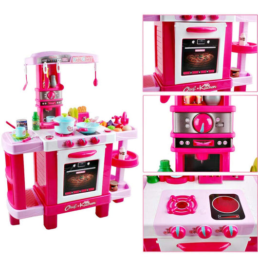 Cucina Giocattolo Bambini con Luci e Suoni 34 Accessori Gioco 87x78x29cm Rosa