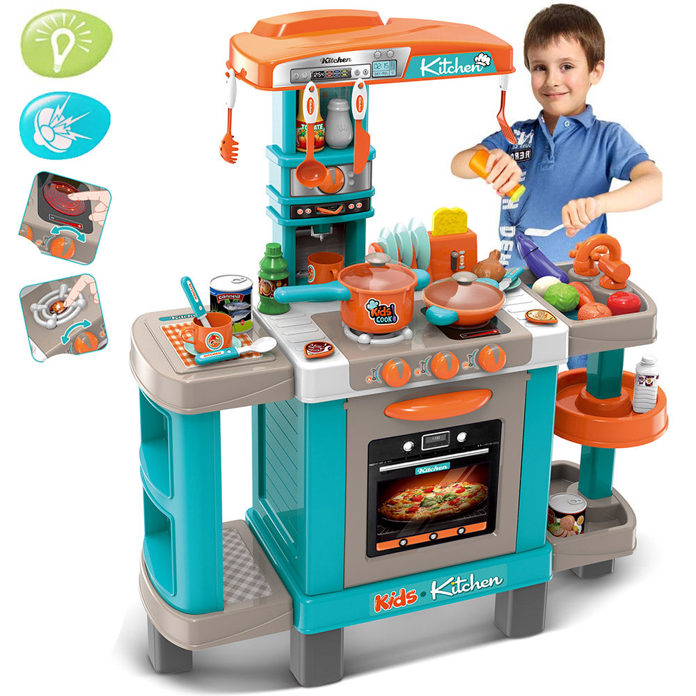 Cucina Giocattolo Bambini con Luci e Suoni 34 Accessori Gioco 87x78x29cm Azzurro