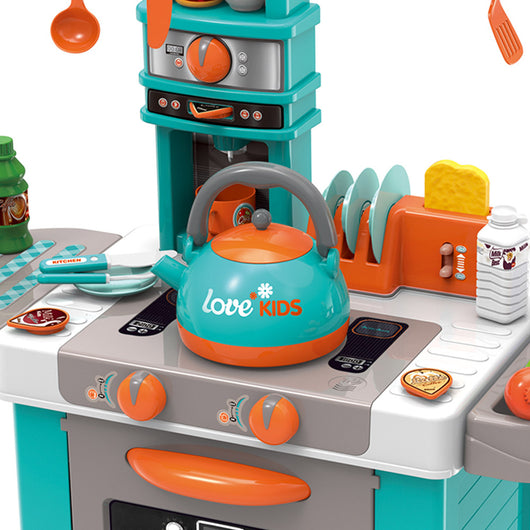 Cucina Giocattolo Bambini Luci Suoni e Bollitore Funzionante 29 Accessori Azzurr