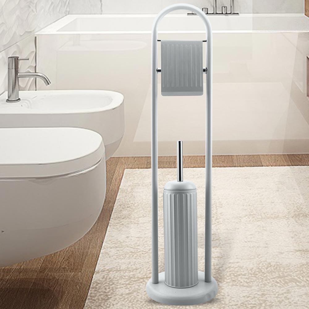 Portarotolo Con Spazzolone e Porta Scopino Bagno Linear In Metallo Grigio 22x81