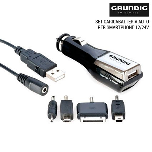 Caricabatteria Auto Samsung Apple Universale 12/24V +Connettori Telefono Grundig