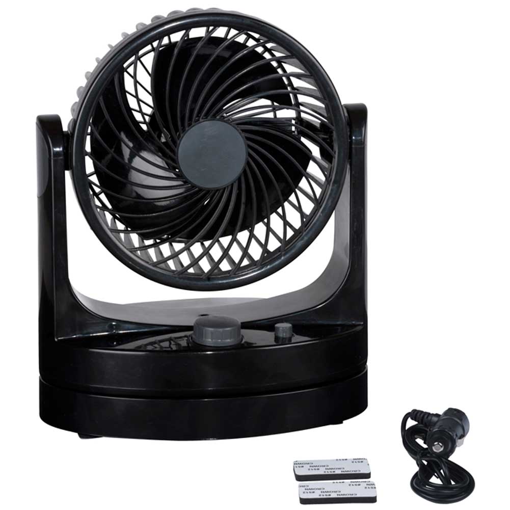 Mini Ventilatore Portatile Auto 15cm 12V 2 Velocita Osciallazione con Adesivo