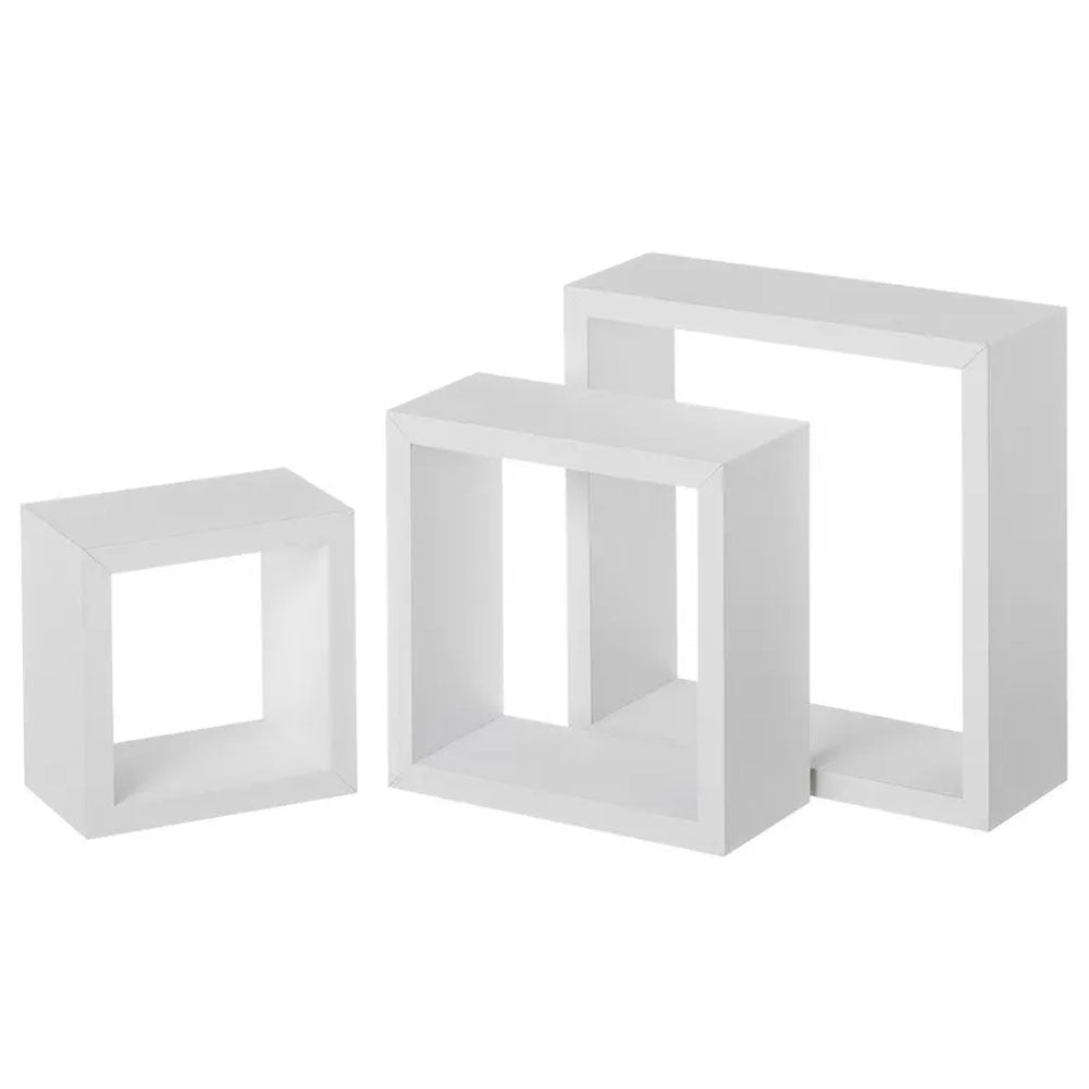 Set 3 Mensole Parete 30cm Moderne Design Cubo Mensola Scaffale Legno MDF Bianco