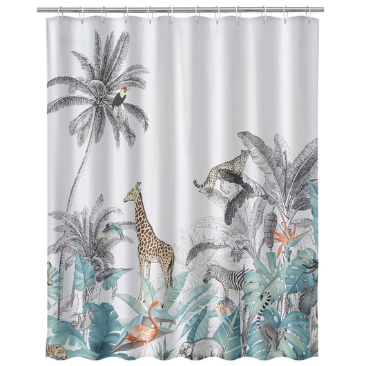 Tenda Doccia Bagno Stampa Tropical 180x200cm Tessuto con Ganci Plastica