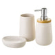 Set Bagno 3pz Con Dispenser Sapone Bicchiere Portaspazzolini Ceramica e Legno