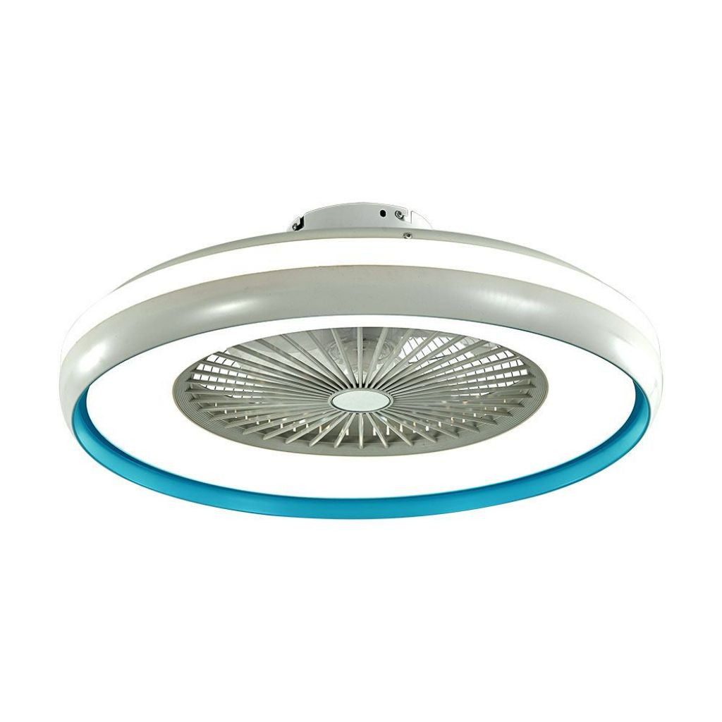 45W Led Box Fan With Ceiling Light Rf Control 3In1 Motor Blue Ring