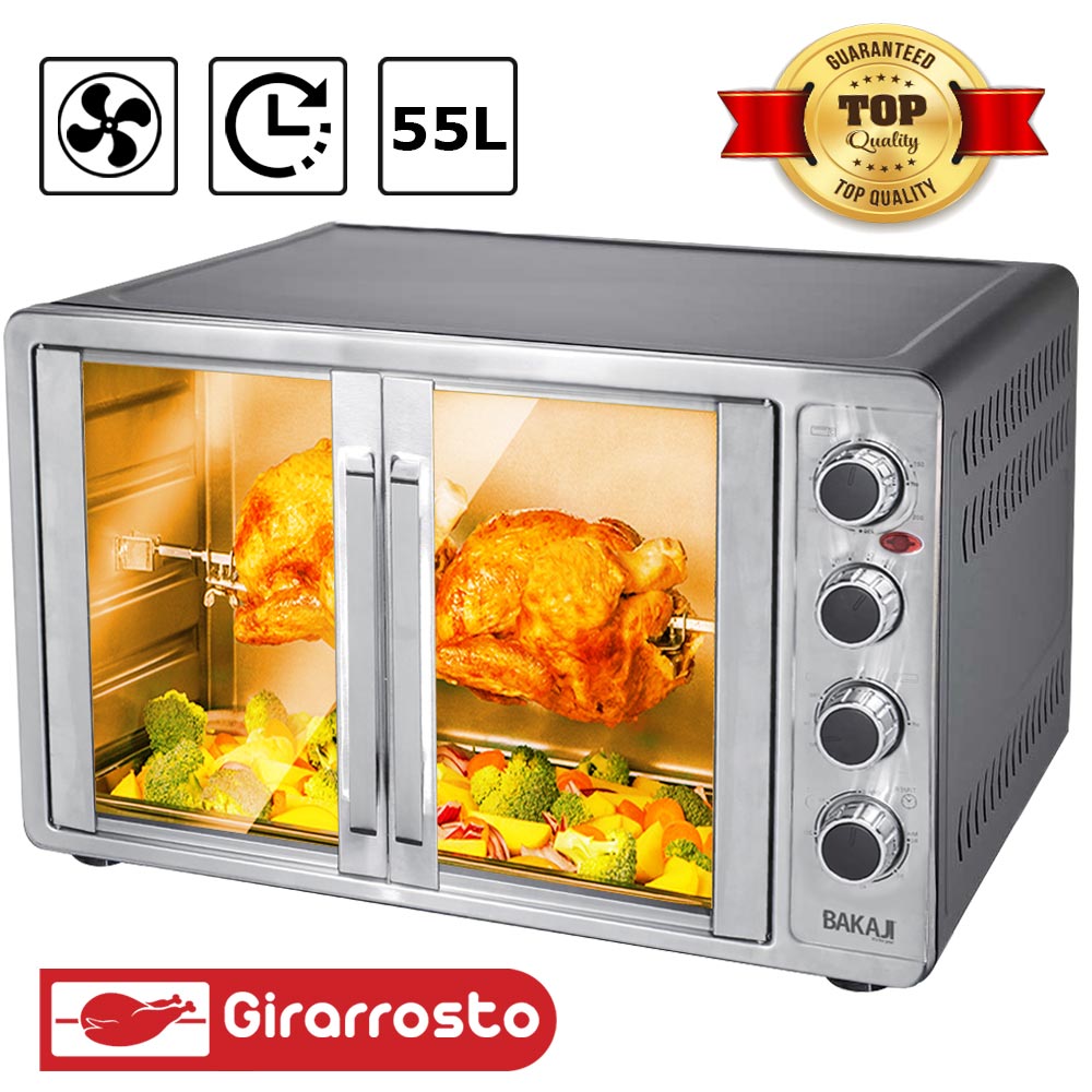 Forno Fornetto Elettrico Ventilato 55 lt 2200 W Luce Doppia Porta Girarrosto