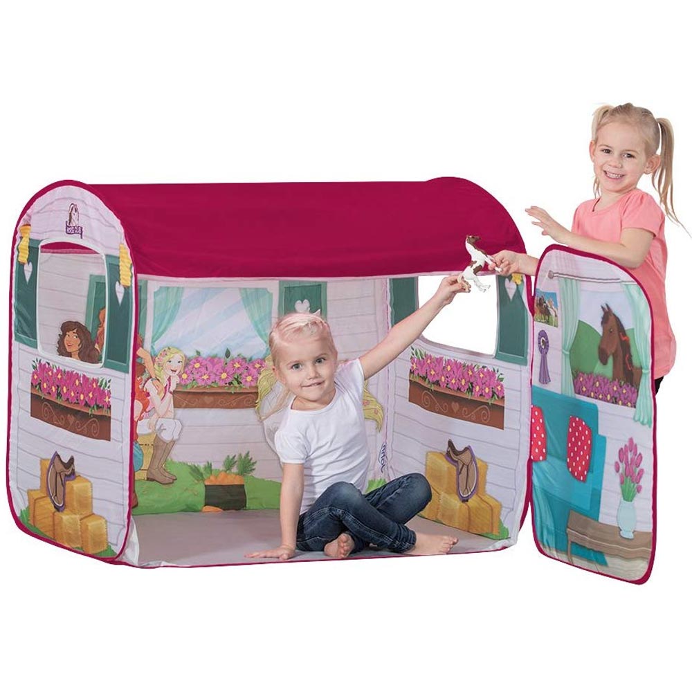 Tenda Gioco Bambini Maneggio dei Cavalli Casetta Tessuto con Cavallo Giocattolo