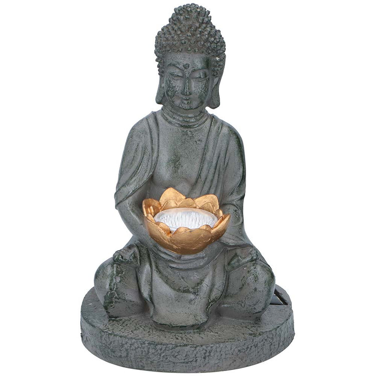 Lampada da Tavolo Statua Buddha da Giardino Luce LED Ricarica Solare 27cm