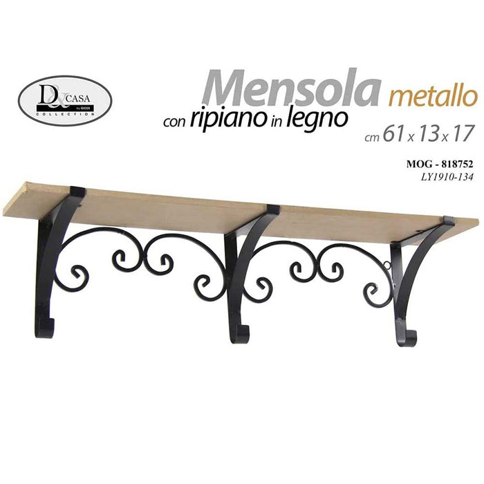 Mensola Parete Rettangolare Mensola Scaffale Metallo e Legno Design Rustico