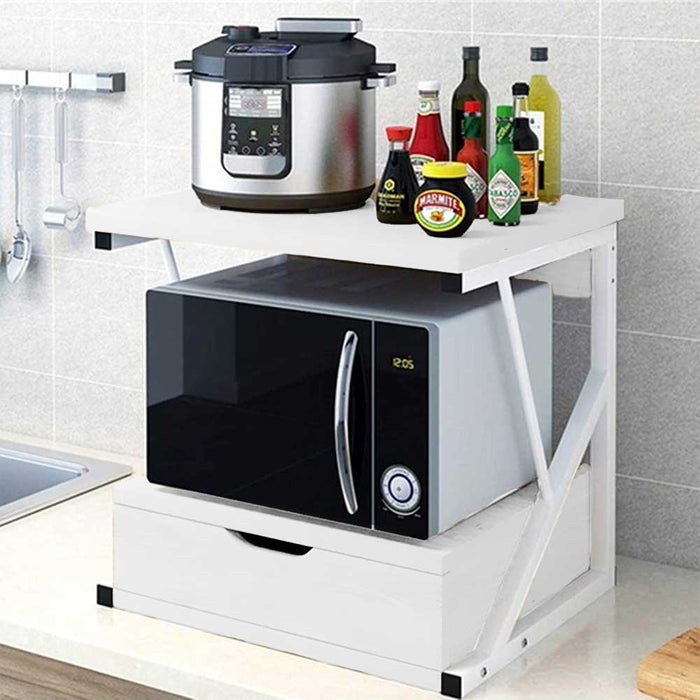 Scaffale Mensola Cucina Mobiletto Porta Microonde Cassetto Metallo Legno Bianco