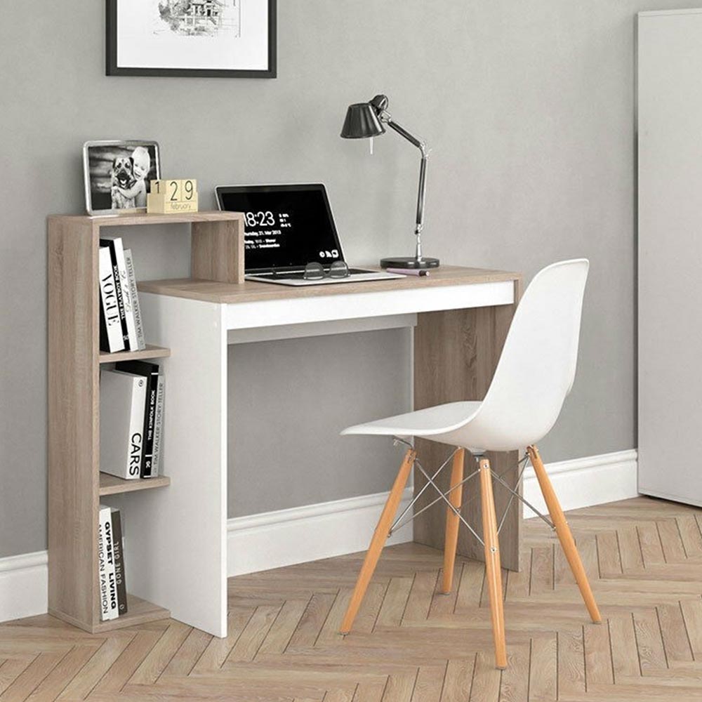 Scrivania con Libreria 4 Ripiani Tavolo Porta Pc Computer in Legno Casa Ufficio