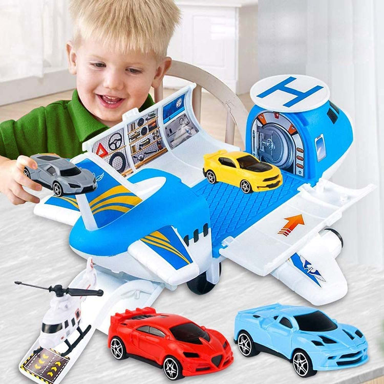 Playset Aereo Garage Giocattolo Bambini Aeroplano Apribile con 2 Macchinine