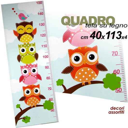 Quadro Verticale a Forma di Metro con Gufi Gufetti 113 x 40 x 4 cm Tela su Legno