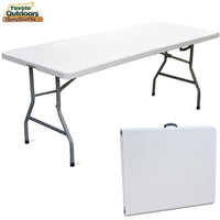 Tavolo Pieghevole in Resina 183x76x72cm Metallo Richiudibile a Valigetta Bianco