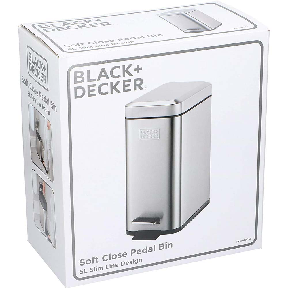 Pattumiera a Pedale Black Decker 5 Litri in Acciaio Inox Silver Casa Ufficio