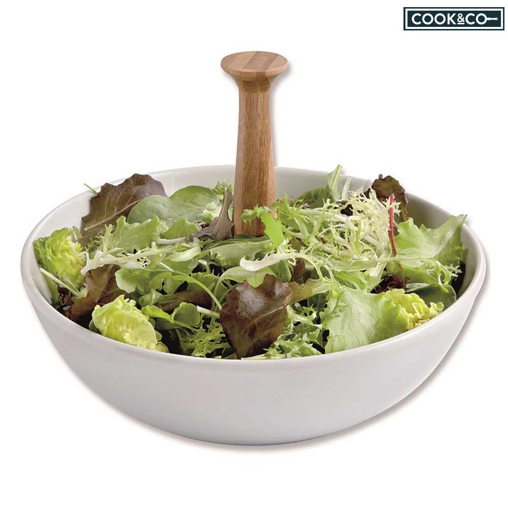 Insalatiera Ciotola Per Insalata 18cm In Ceramica Con Manico In Bambù Cucina