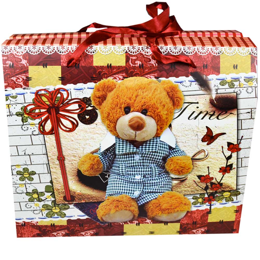 Buste Sacchetti Regalo Borsetta con Orsetto in Cartoncino 30x26x12 cm (12 Pezzi)