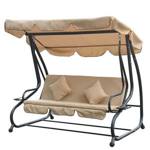 Dondolo Letto da Giardino 3 Posti Tetto Reclinabile Cuscini Beige 235x126x170 cm