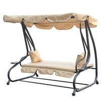 Dondolo Letto da Giardino 3 Posti Tetto Reclinabile Cuscini Beige 235x126x170 cm