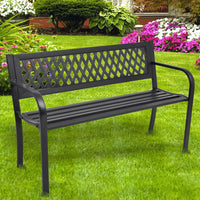 Panchina da Esterno Giardino Panca PVC e Struttura in Acciaio Nero 125x53x77cm