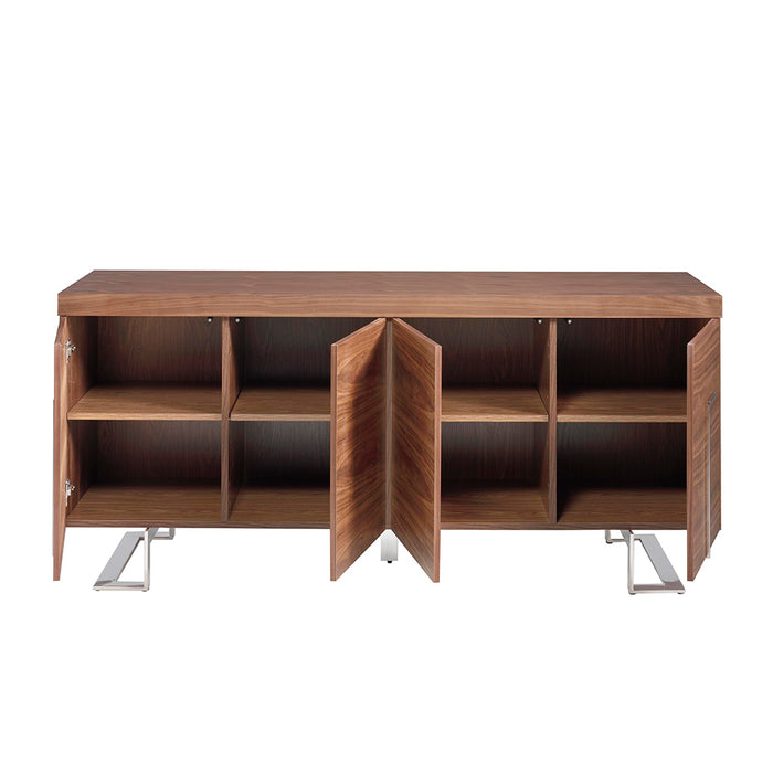 Credenza in legno di noce e acciaio cromato