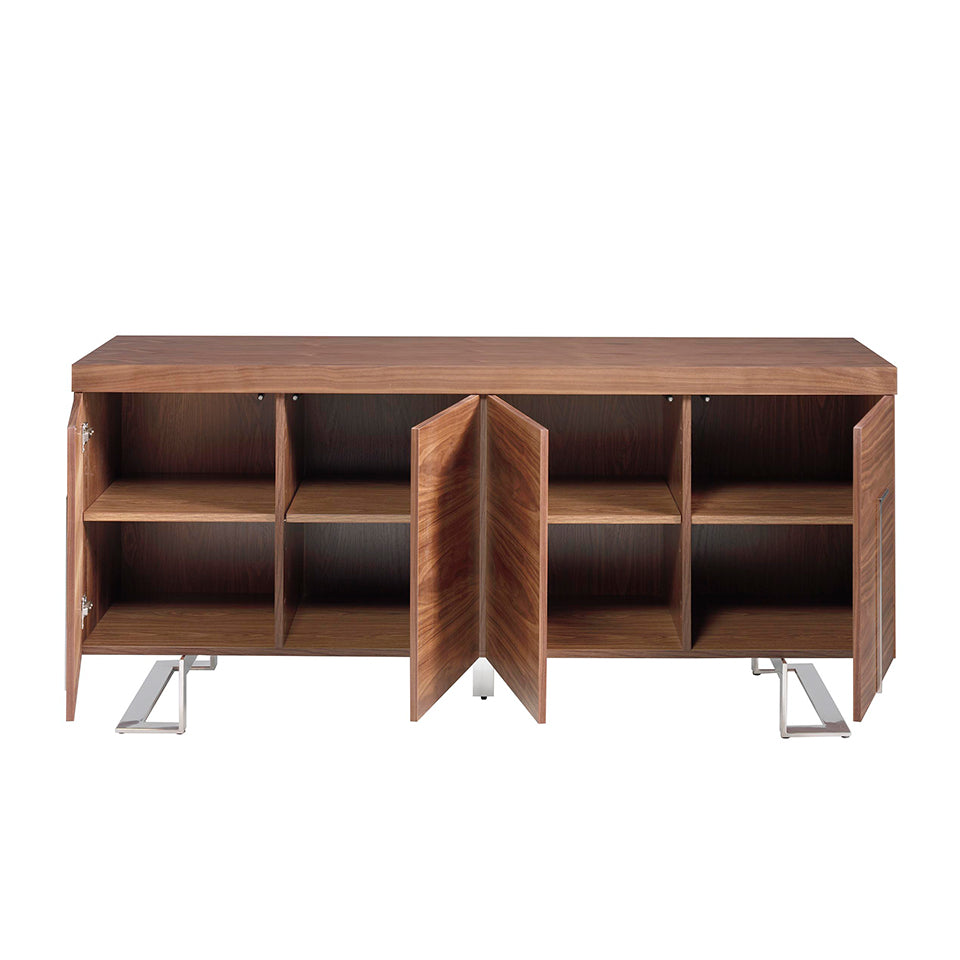 Credenza in legno di noce e acciaio cromato