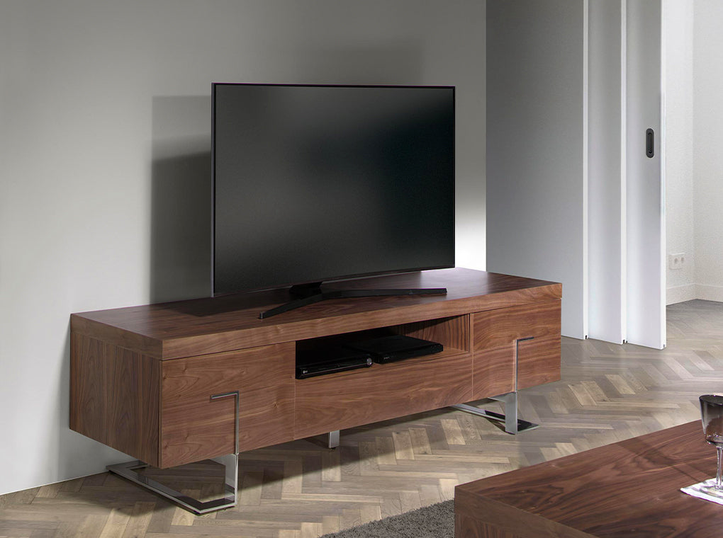 Porta TV 200x51x56 cm in legno di noce e acciaio cromato