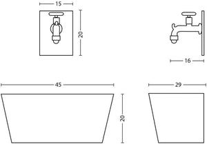 Fontana a parete con vasca e rubinetto incluso colore antracite Made in Italy