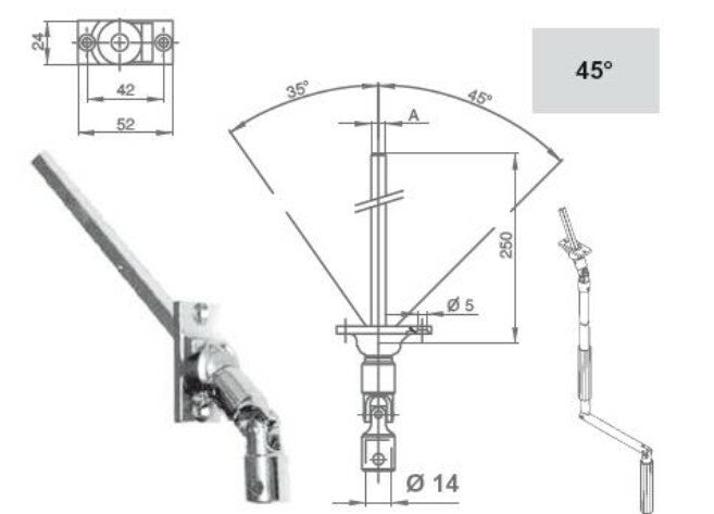 Snodo cardanico montato su asta di manovra - Perno quadro da 8 mm