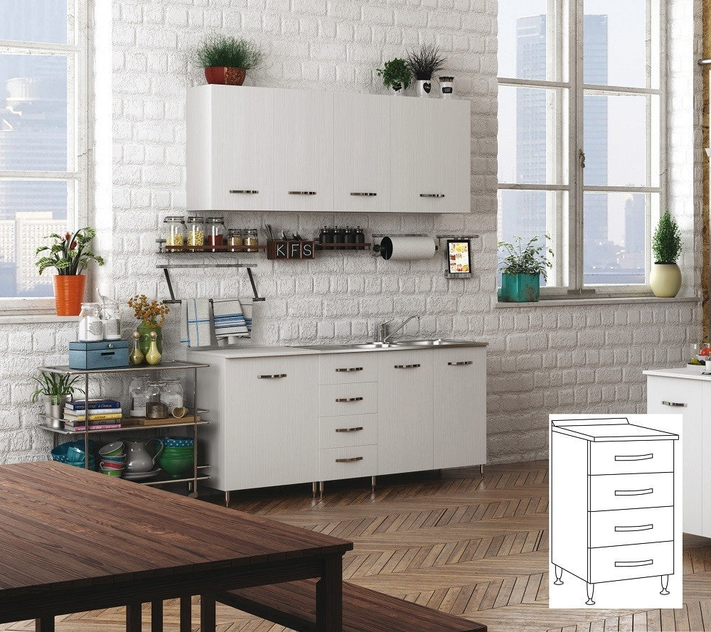 KIT MOBILE CUCINA BASE 4 CASSETTI CM.40X50X85H BIANCO