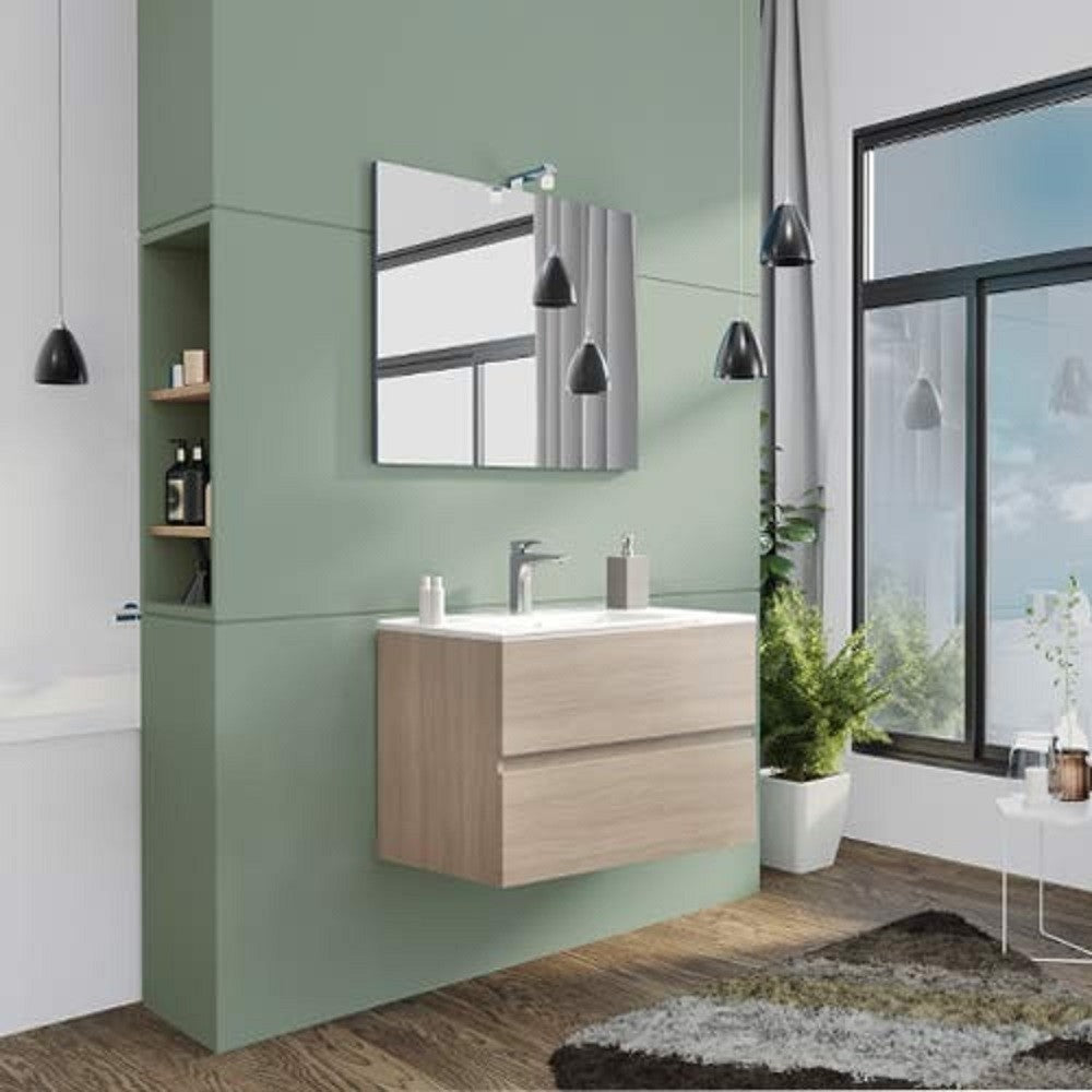 MOBILE BAGNO CON LAVABO E SPECCHIO INCLUSI FINITURA ROVERE GRIGIO 81X47X53H Cm