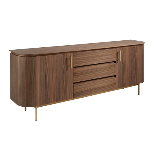 Credenza in legno noce e acciaio dorato