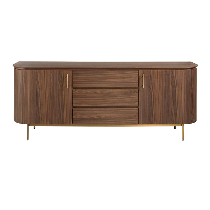 Credenza in legno noce e acciaio dorato