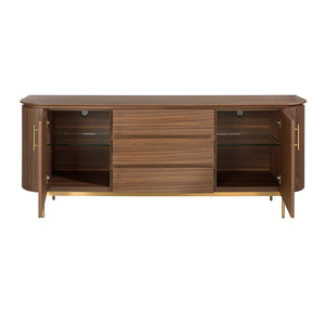 Credenza in legno noce e acciaio dorato