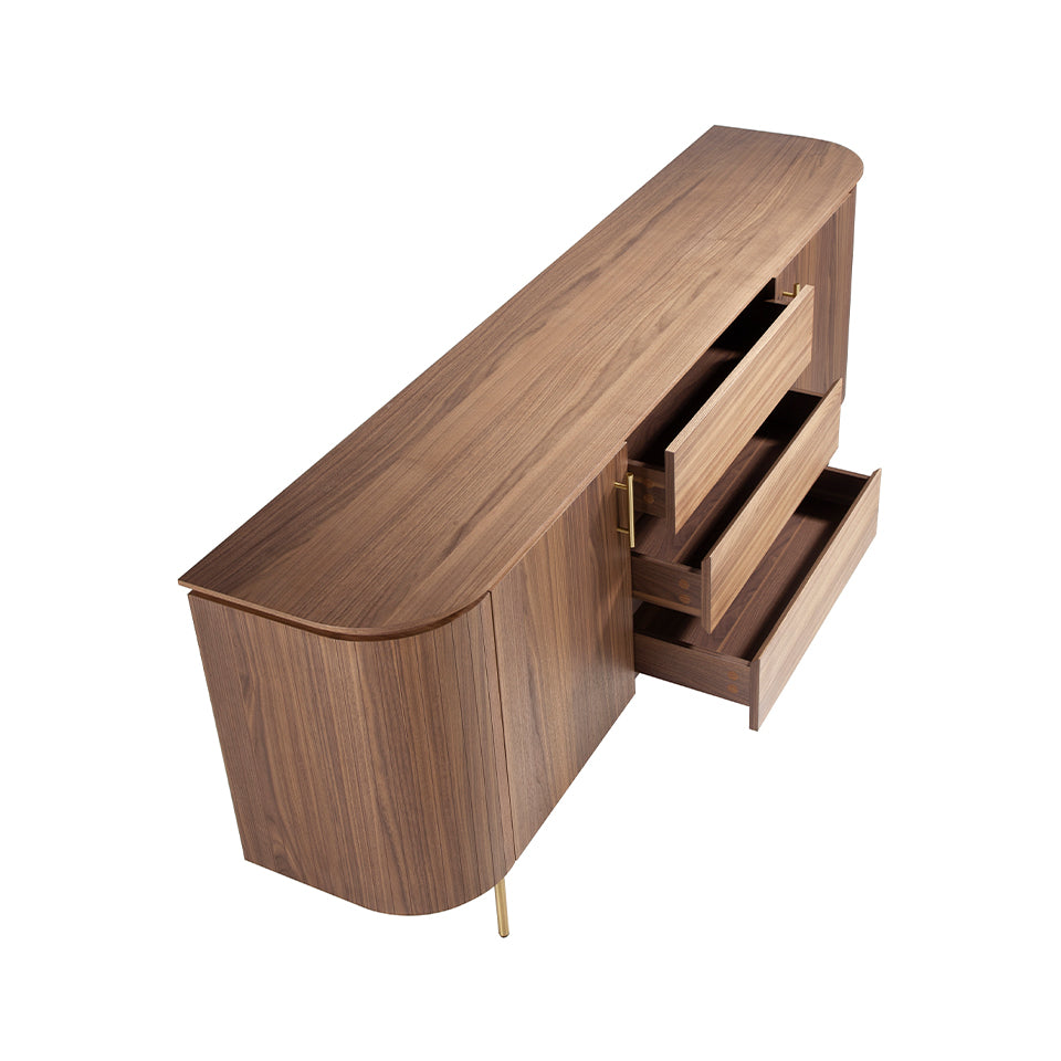 Credenza in legno noce e acciaio dorato