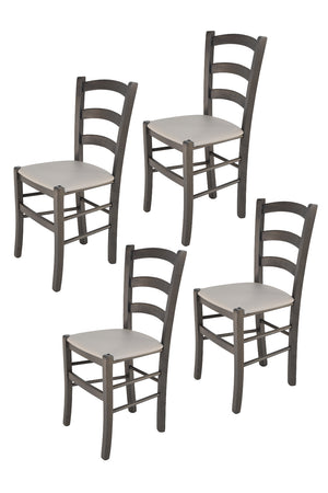 Set 4 Sedie Venice Tommychairs,struttura in faggio verniciata anilina grigio scuro e seduta in finta pelle grigio chiaro