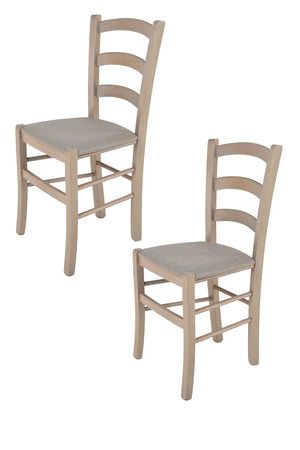 Set 2 Sedie Venice Tommychairs,struttura in faggio verniciata anilina grigio chiaro e seduta in tessuto camoscio