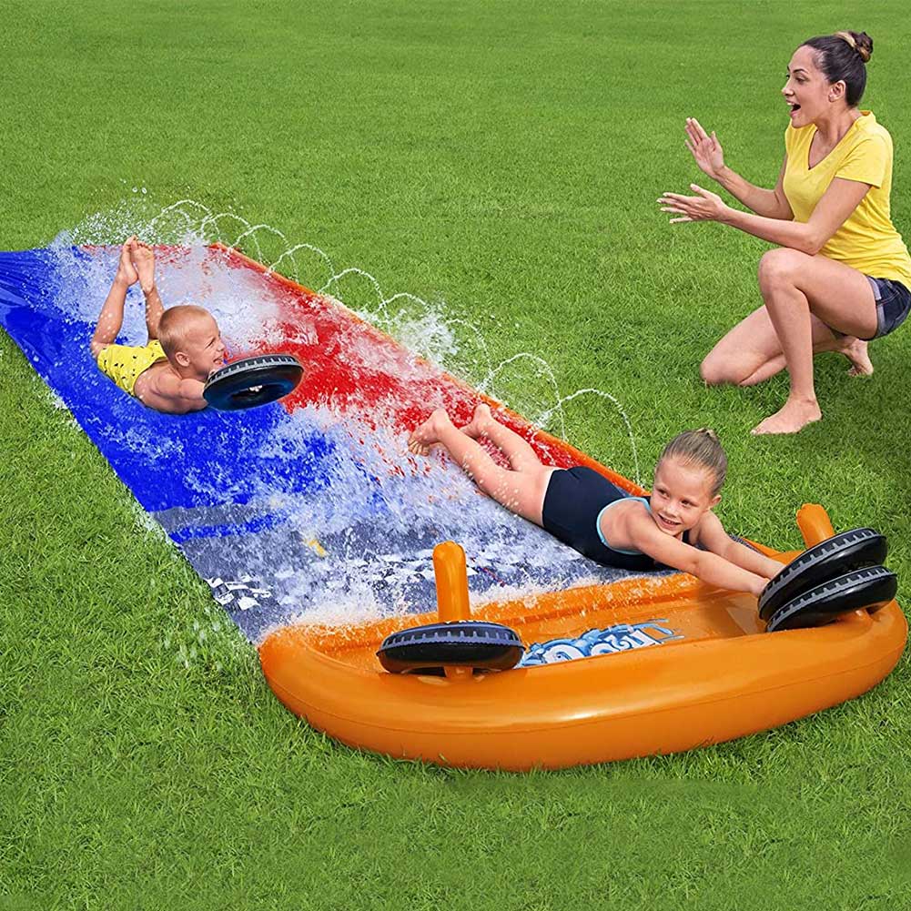 Acqua Scivolo Splashy Doppio Bambini 481cm Gioco Esterno Giardino Piscina