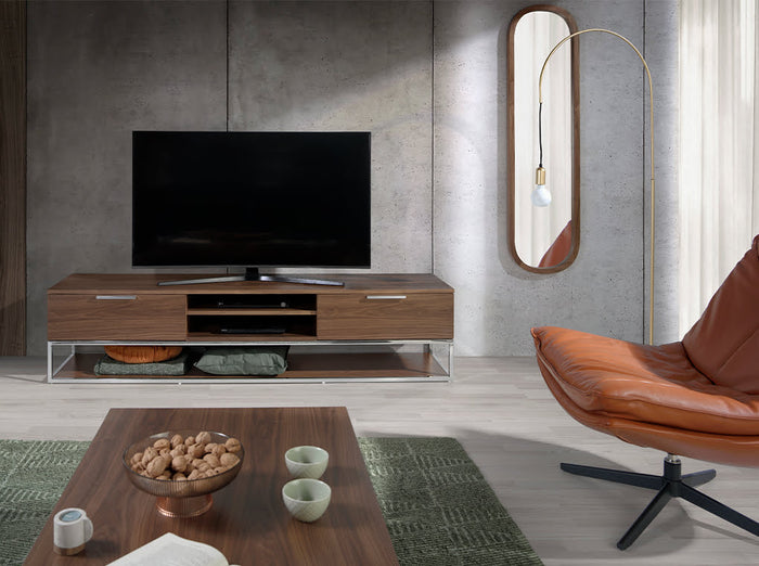 Mobile TV 200x46x46 cm legno noce e acciaio cromato