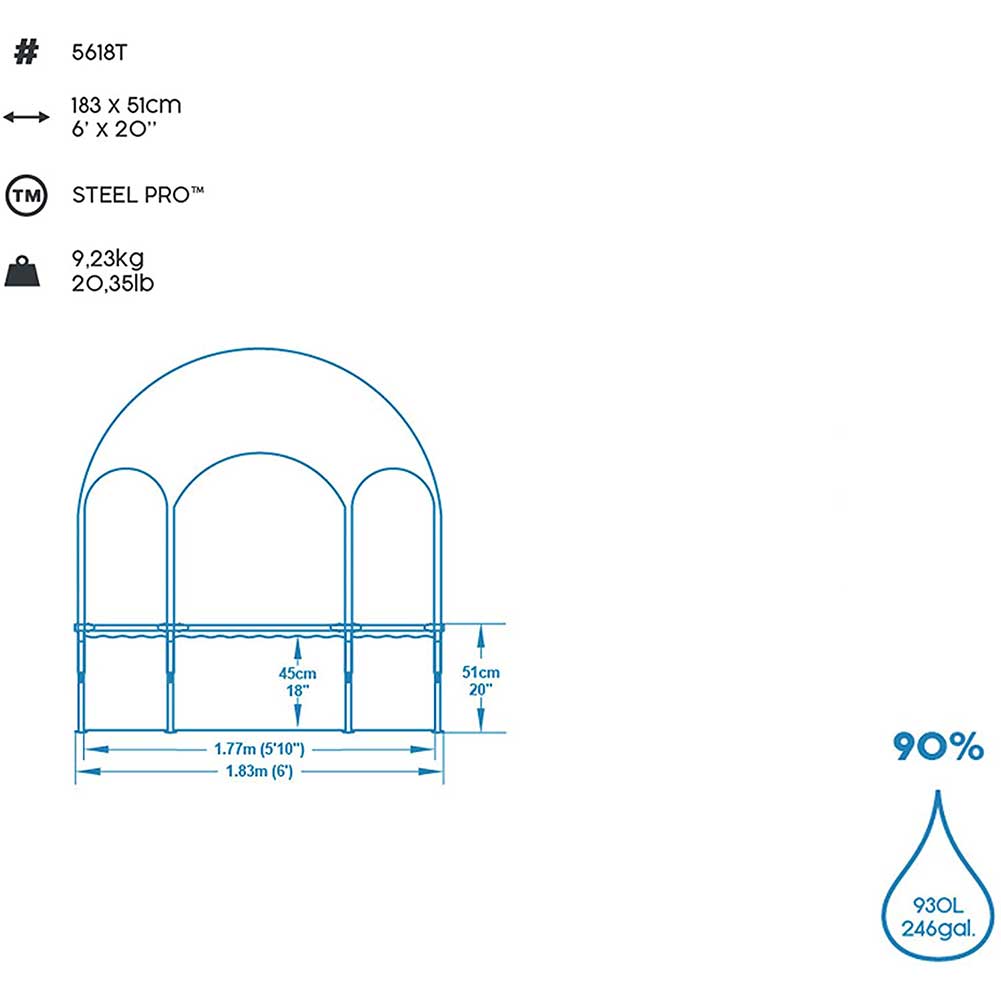 Bestway Steel Pro Careful Piscina Per Bambini Con Telo Ombreggiante 183x51 cm