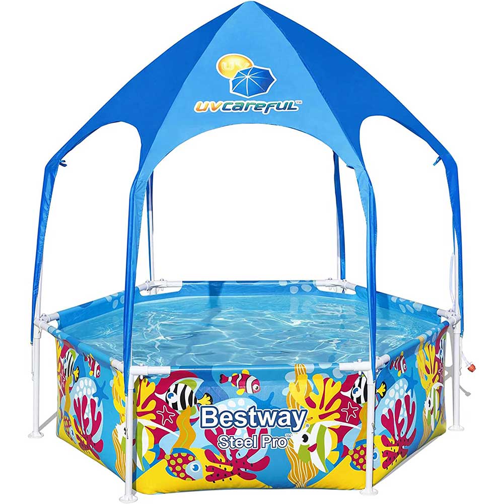 Bestway Steel Pro Careful Piscina Per Bambini Con Telo Ombreggiante 183x51 cm