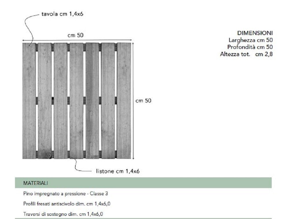 PAVIMENTO ESTERNO GREEN IN LEGNO IMPREGNATO QUADROTTE 2,8X50X50 - MQ.10