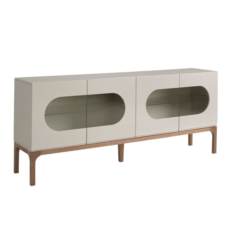 Credenza in legno grigio e noce con illuminazione interna