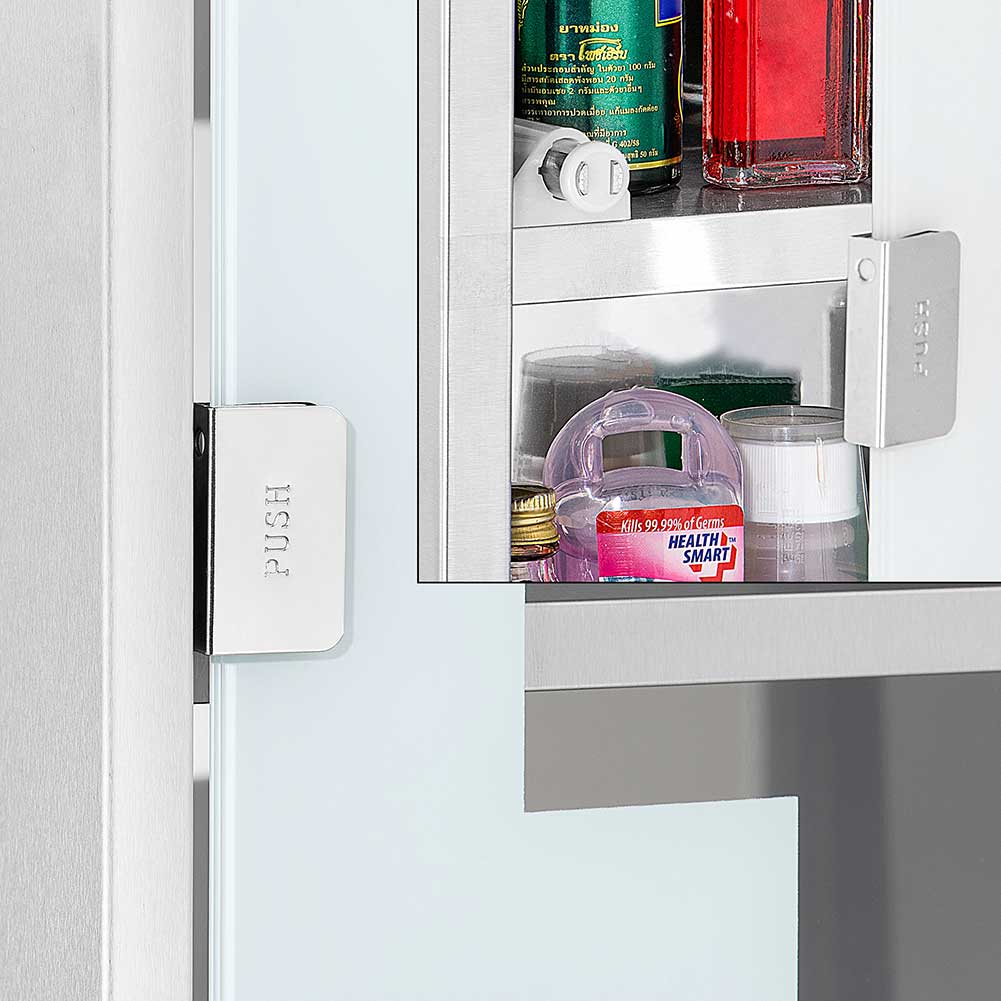 Armadietto Armadio Porta Medicinali Acciaio Inox Vetro Satinato 35x35x18 cm