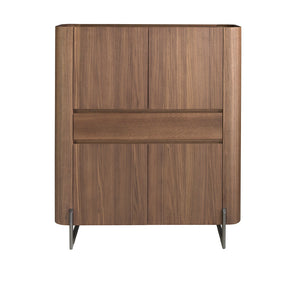 Credenza alta in noce e acciaio scuro metallizzato