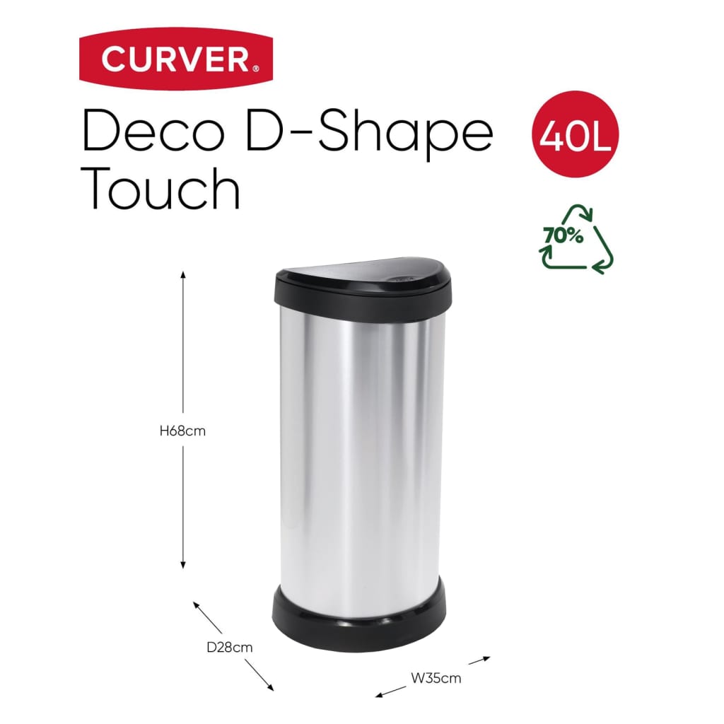 Curver Pattumiera a Pedale Deco Ovale 40 L Argento 443825