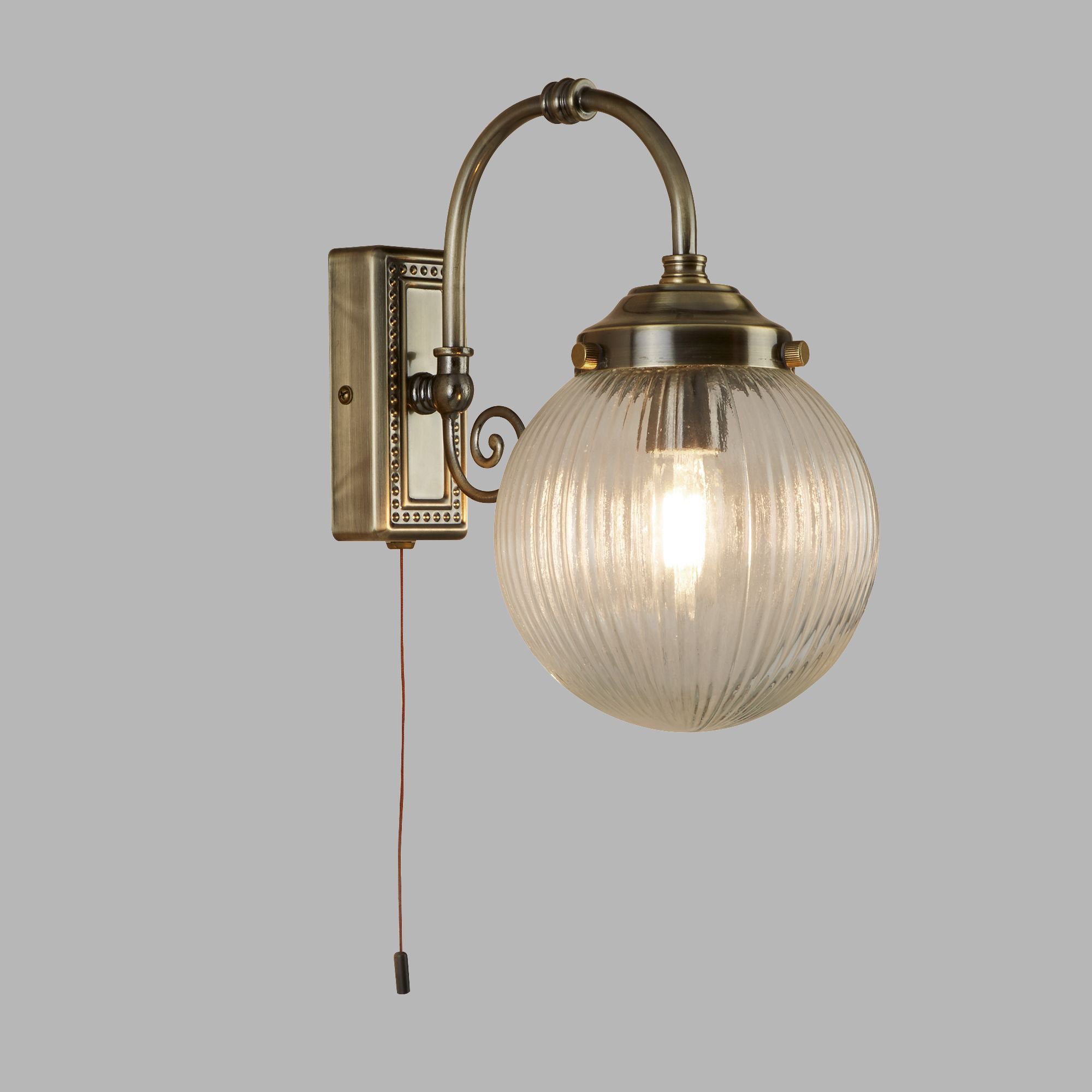 Applique Classica Belvue Acciaio Ottone Vetro Trasparente 1 Luce E14